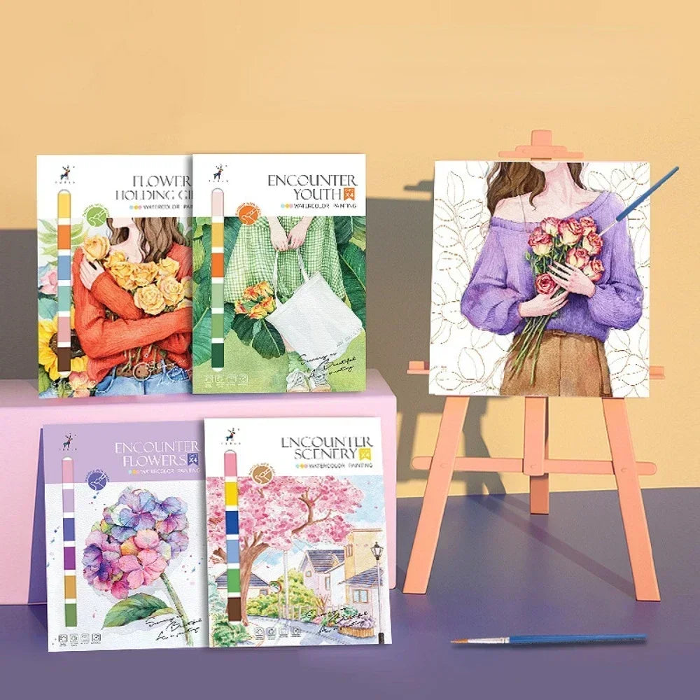 Children Watercolor Painting Book 4 Style Gouache Graffiti Picture Coloring Books Kids Drawing Notebooks Stationery Gifts