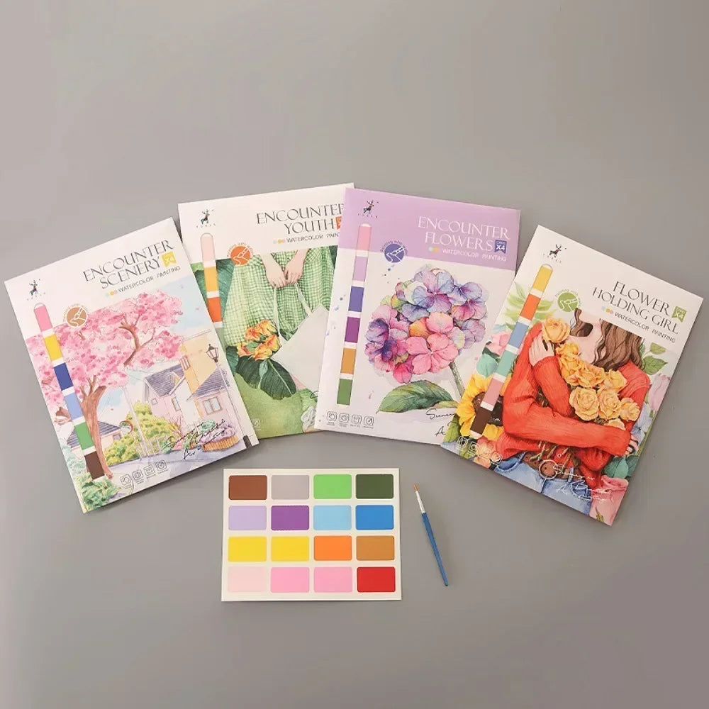 Children Watercolor Painting Book 4 Style Gouache Graffiti Picture Coloring Books Kids Drawing Notebooks Stationery Gifts