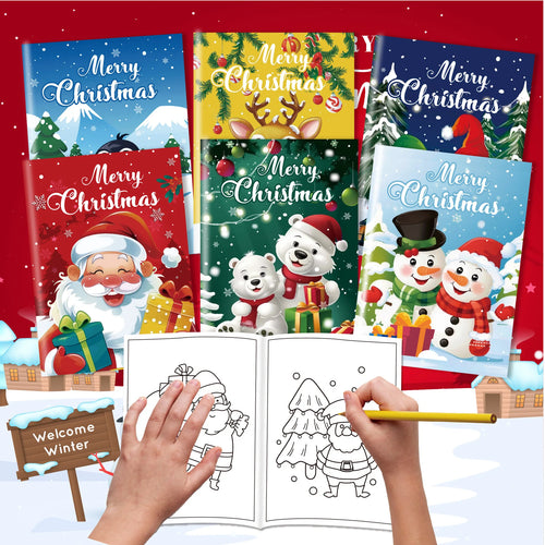 6 sets of Christmas coloring books, cartoon doodles, coloring books for children, holiday party, Christmas Eve coloring books