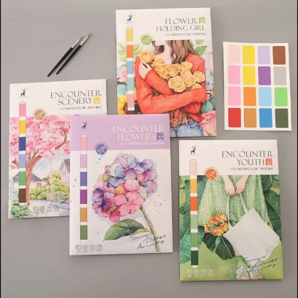 Children Watercolor Painting Book 4 Style Gouache Graffiti Picture Coloring Books Kids Drawing Notebooks Stationery Gifts