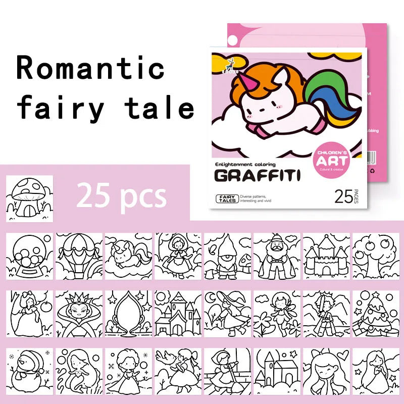 Cartoon convenient coloring book, 25 mini watercolor coloring books, painting album note coloring book