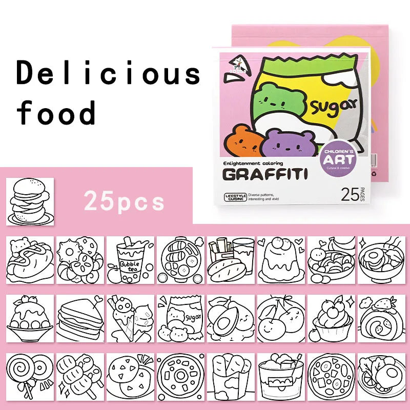 Cartoon convenient coloring book, 25 mini watercolor coloring books, painting album note coloring book