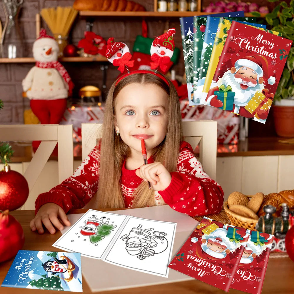 6 sets of Christmas coloring books, cartoon doodles, coloring books for children, holiday party, Christmas Eve coloring books