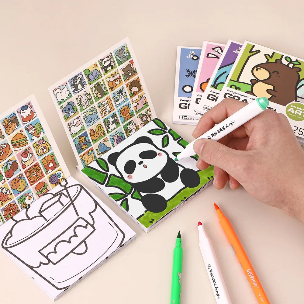 Cartoon convenient coloring book, 25 mini watercolor coloring books, painting album note coloring book